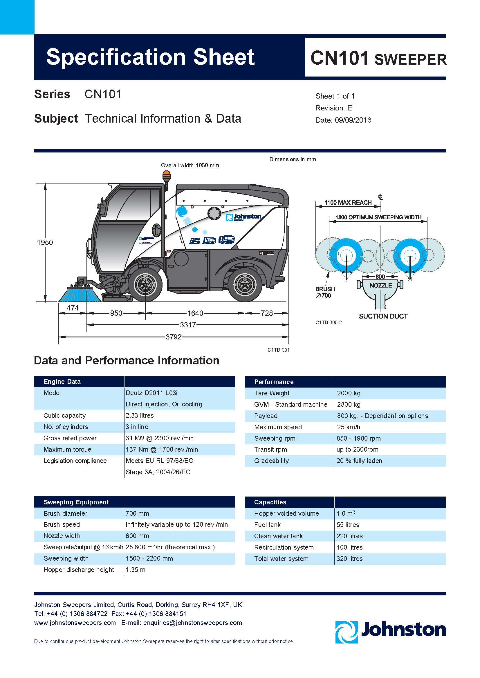 Johnston CN101 Technical Datasheet