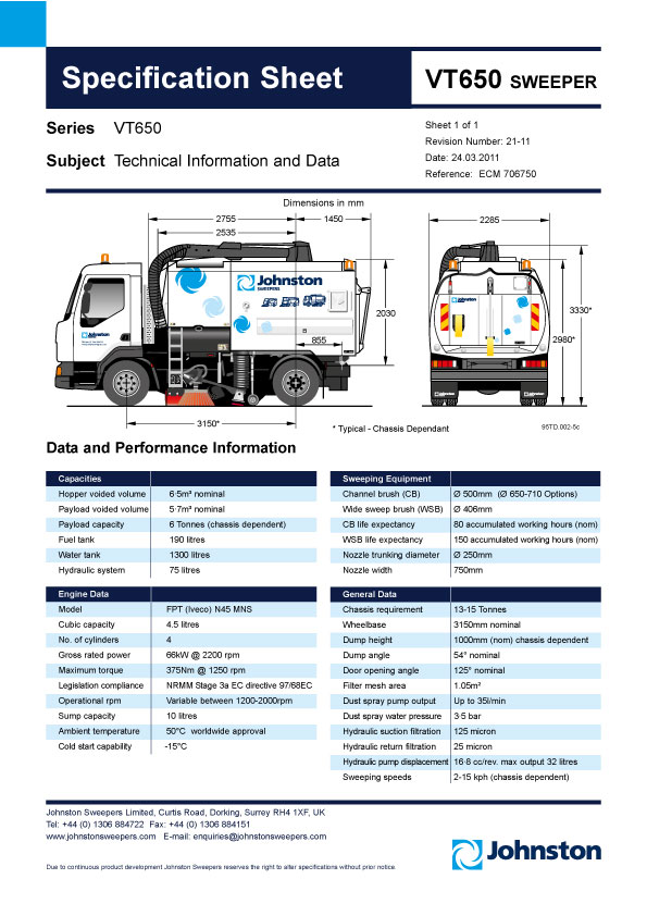 Johnston VT5650 Technical Datasheet